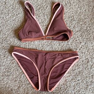 aerie Brown Bikini Set with Pink Trim